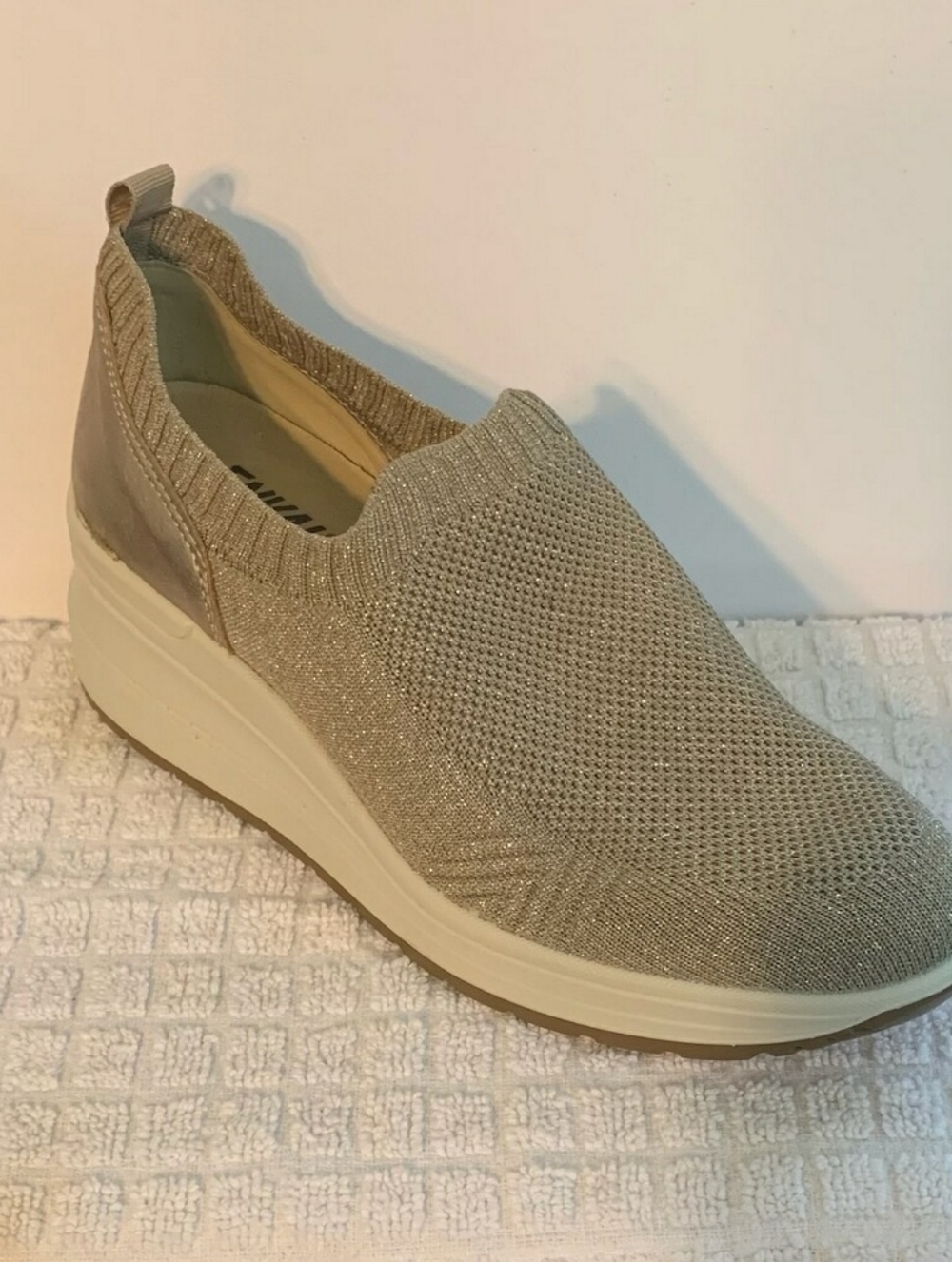 Enval Slip-On Knit Wedge Sneaker in Light Beige Made In Italy